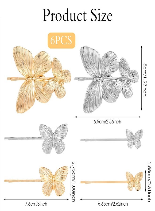 Ymapinc مجموعة مشابك شعر Ymapinc مكونة من 6 قطع، ذهبية وفضية، على شكل فراشة، مصنوعة من المعدن بثلاثة أحجام (قطعتان من كل حجم)، مثالية لتصفيف الشعر، والمناسبات، والاستخدام اليومي، وللعرائس ووصيفاتهن، وحفلات الزفاف والخطوبة والحفلات الراقصة. - Image 2